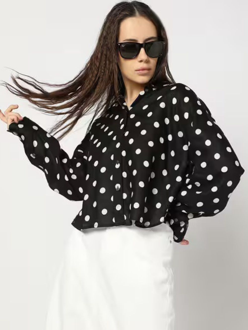 Gap 100% Linen Cropped Shirt Women’s Size M Petite Button Front Polka Dot Retro